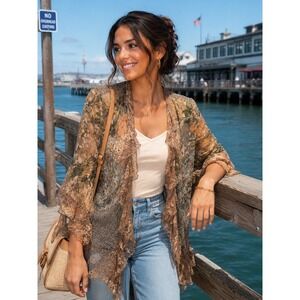 Spencer Alexis Floral Lace Mesh Cardigan Ginger Metallic Burnout Velvet Small